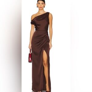 Show Me Your MuMu Chocolate One-Shoulder Dress